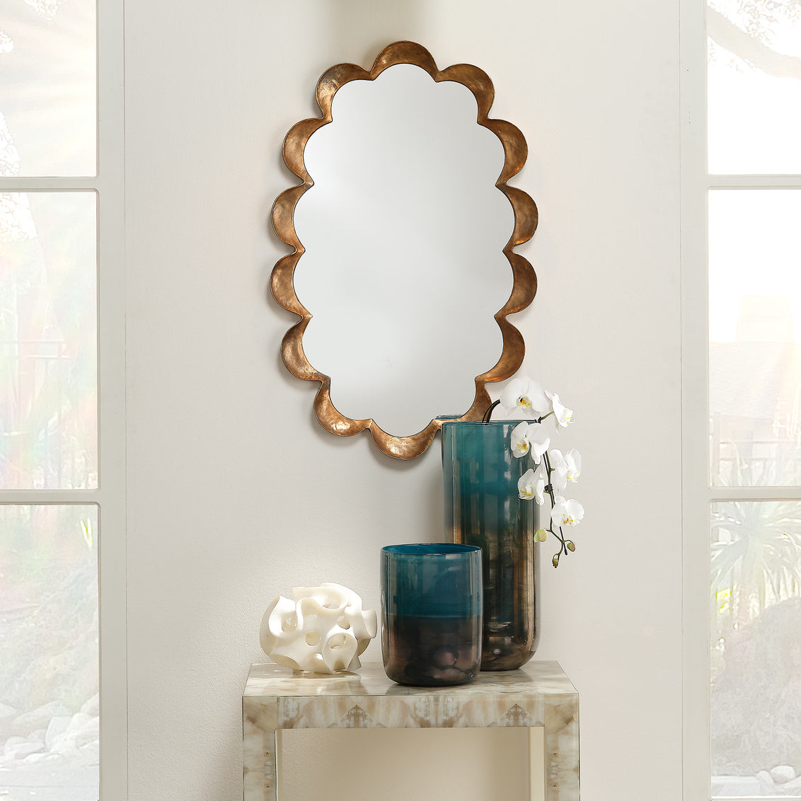 Antique Brass Scalloped Mirror